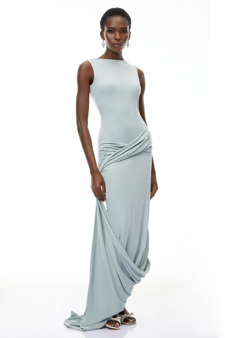Rossella Maxi Dress Mint Green Asymmetrical