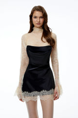 Isabelle Black Mini Dress with Lace Panels