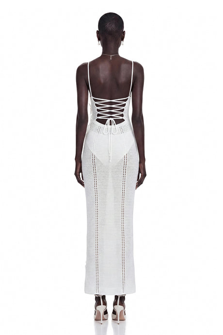 Madeline Maxi Dress White Knit with 3D Florals