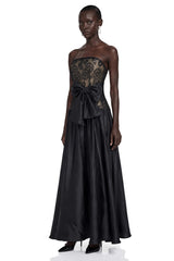 Isadora Black Geometric Print Off Shoulder Maxi Dress with Bow