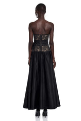 Isadora Black Geometric Print Off Shoulder Maxi Dress with Bow