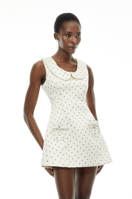 Donatella Mini Dress White Square Neck Polka Dot