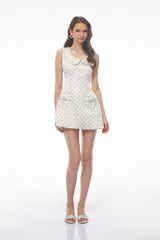 Isadora White Square Neck Polka Dot Mini Dress