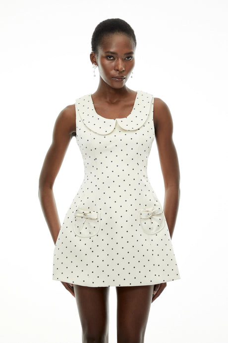 Donatella Mini Dress White Square Neck Polka Dot