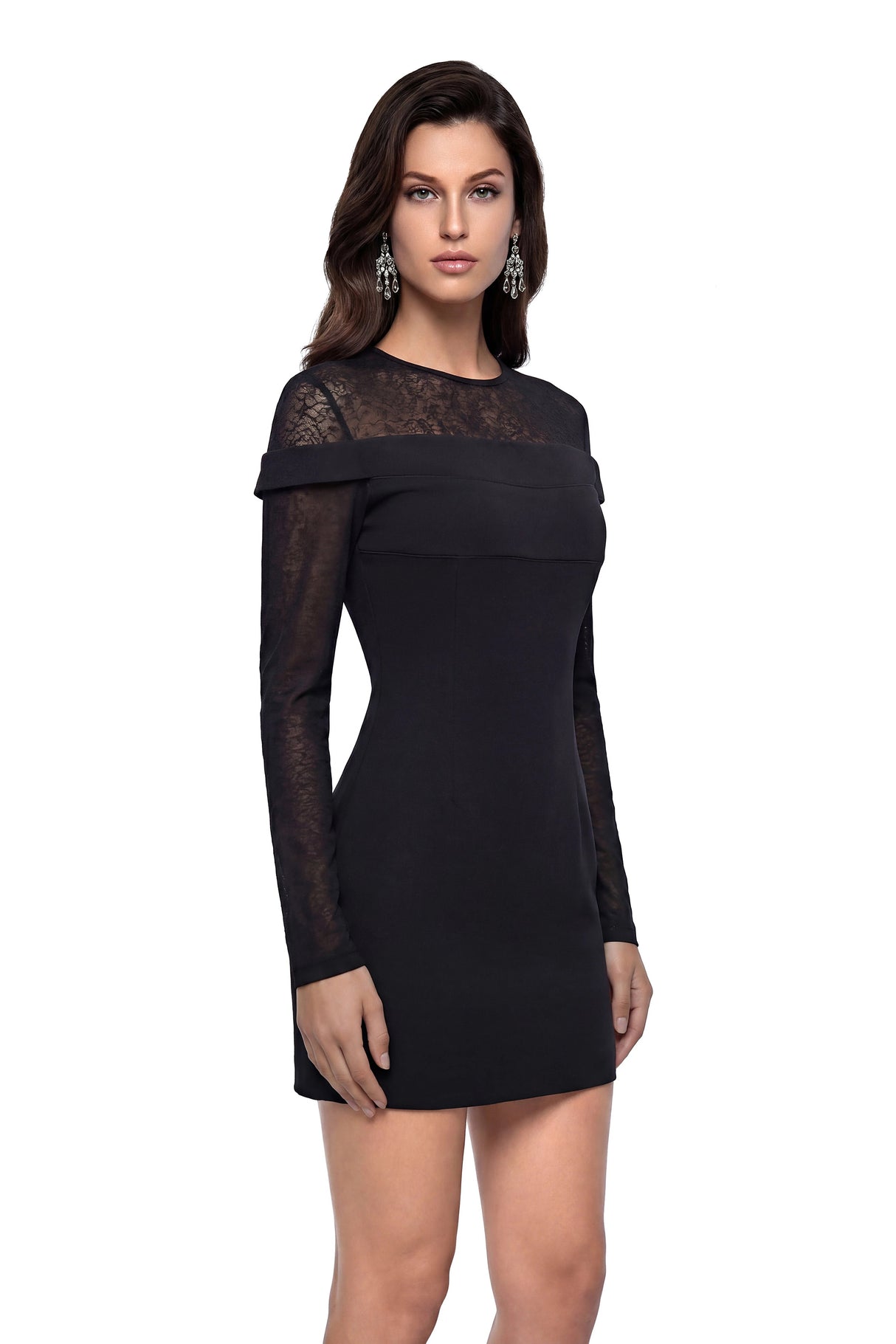 Isaura Black Mini Dress with Lace Panels