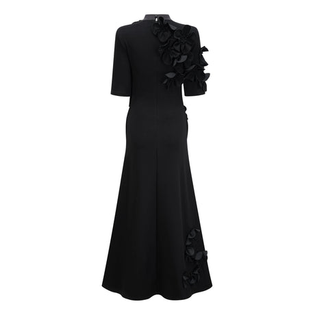 Leona Maxi Dress Black Bowknot Floral Appliqué
