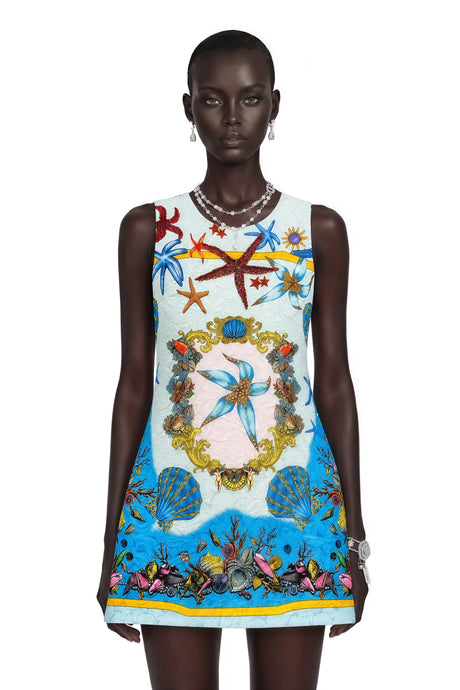 Tonia Mini Dress Blue Printed Sleeveless