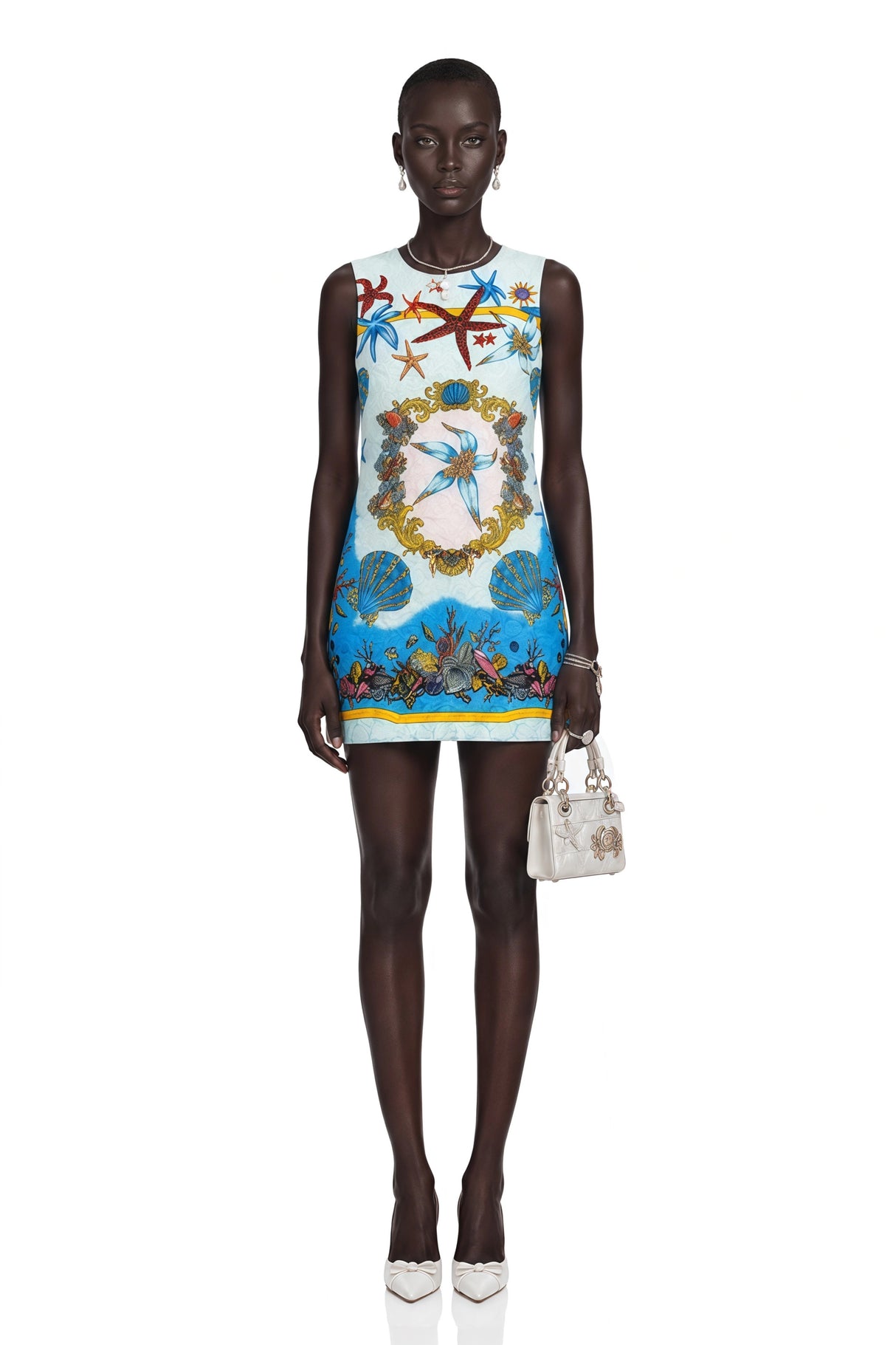 Isla Blue Printed Sleeveless Mini Dress