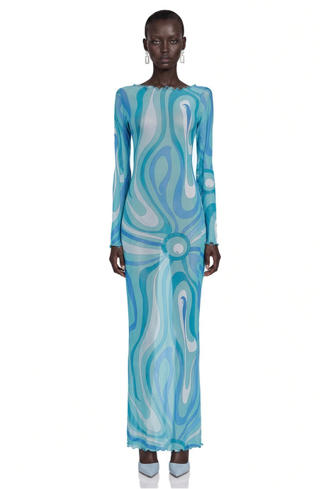 Kayleigh Maxi Dress Light Blue Printed Long Sleeve