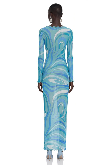 Kayleigh Maxi Dress Light Blue Printed Long Sleeve