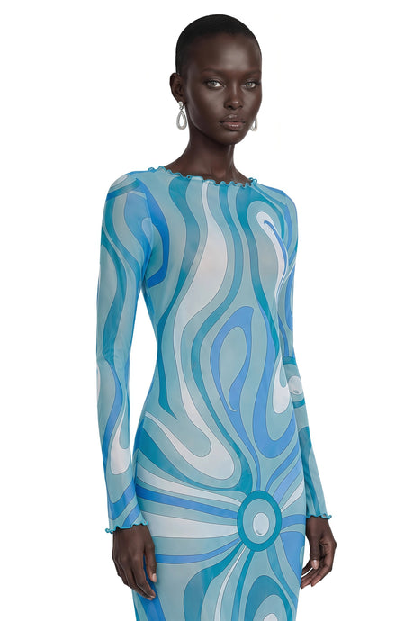 Kayleigh Maxi Dress Light Blue Printed Long Sleeve