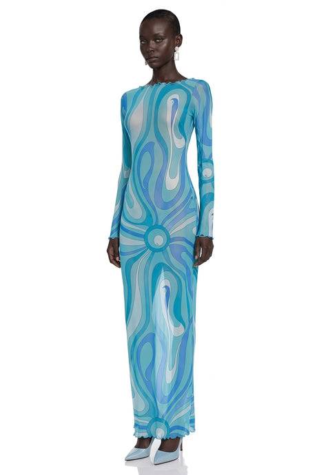 Kayleigh Maxi Dress Light Blue Printed Long Sleeve