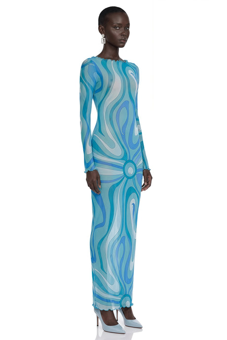 Kayleigh Maxi Dress Light Blue Printed Long Sleeve