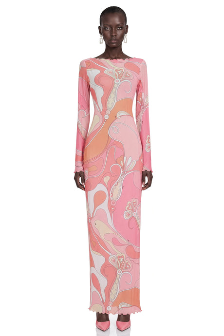 Emma Maxi Dress Light Pink Printed Long Sleeve