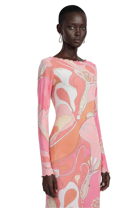 Emma Maxi Dress Light Pink Printed Long Sleeve