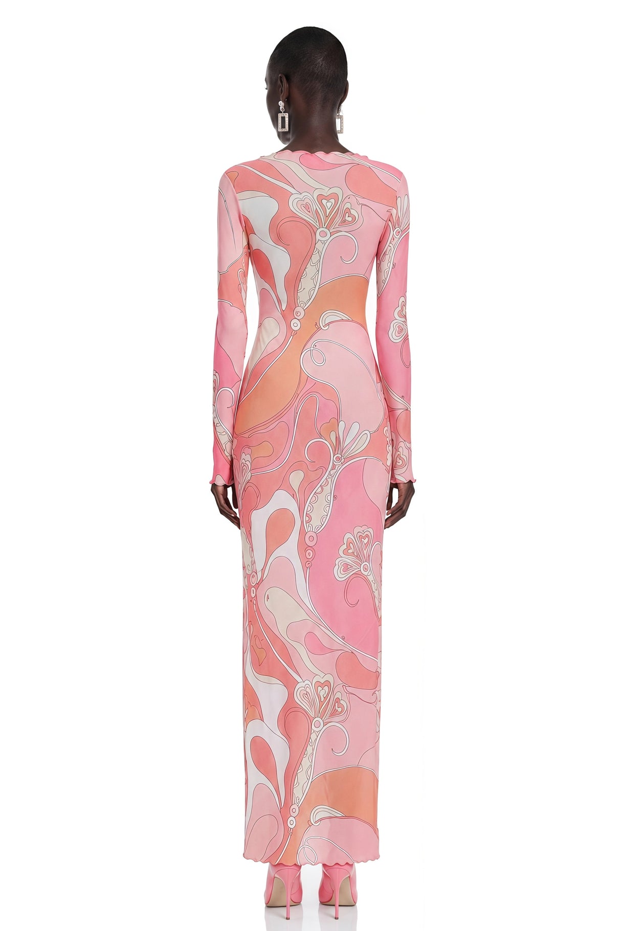 Ismeria Light Pink Printed Long Sleeve Maxi Dress