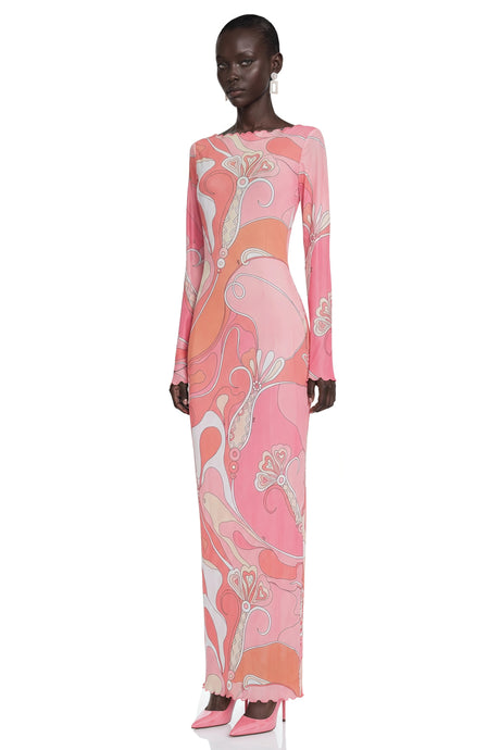 Emma Maxi Dress Light Pink Printed Long Sleeve