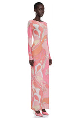 Ismeria Light Pink Printed Long Sleeve Maxi Dress