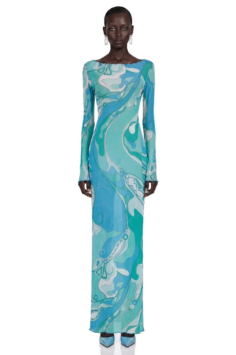 Brunella Maxi Dress Mint Green Printed Long Sleeve