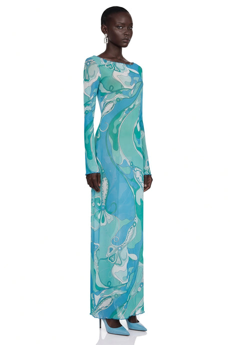 Brunella Maxi Dress Mint Green Printed Long Sleeve