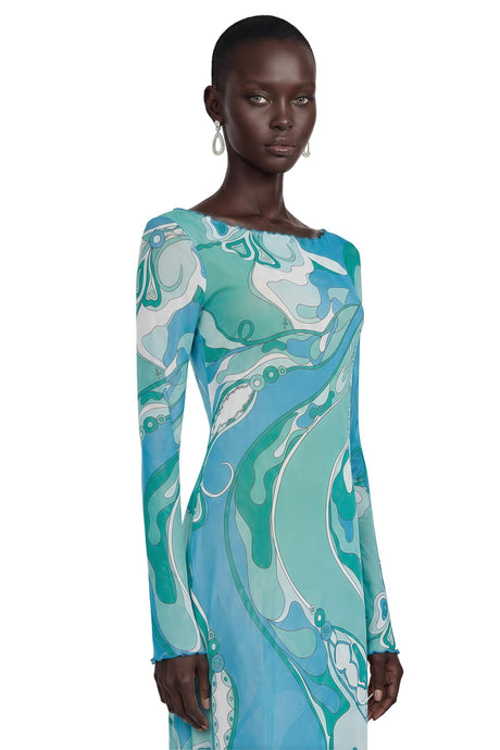 Brunella Maxi Dress Mint Green Printed Long Sleeve