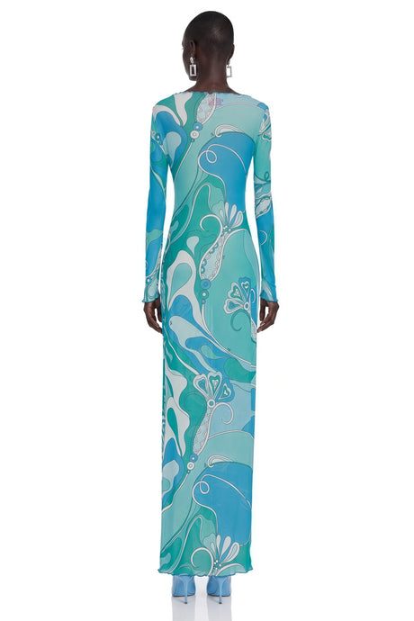 Brunella Maxi Dress Mint Green Printed Long Sleeve