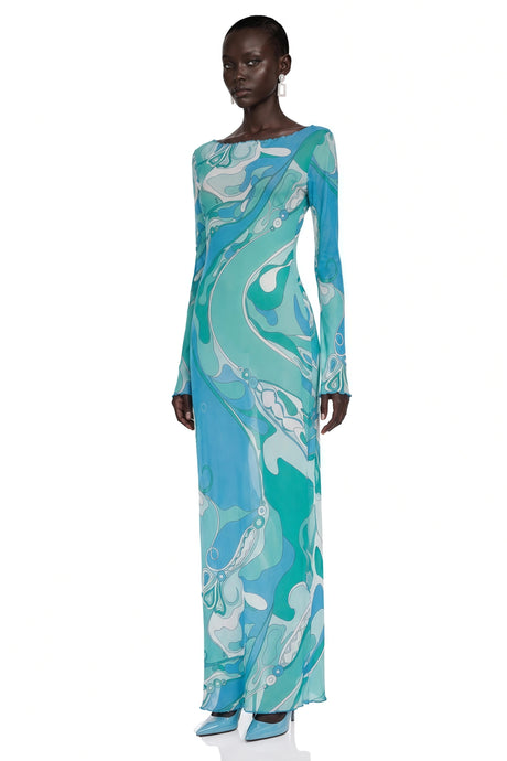Brunella Maxi Dress Mint Green Printed Long Sleeve