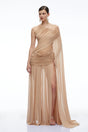 Isolde Brown One Shoulder Ruched Maxi Dress