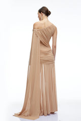 Isolde Brown One Shoulder Ruched Maxi Dress