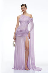 Isolde Lavender One Shoulder Ruched Maxi Dress