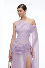 Isolde Lavender One Shoulder Ruched Maxi Dress