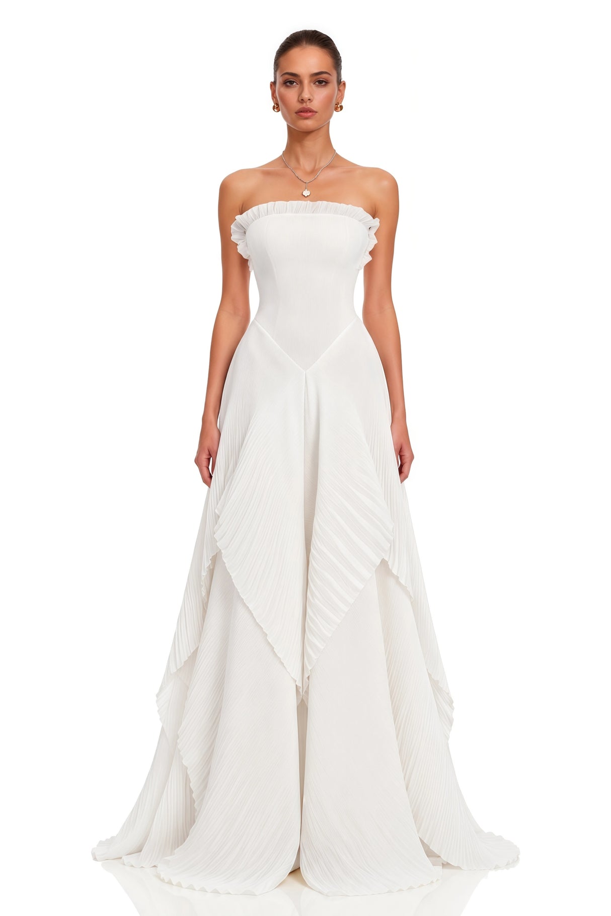 Isolde White Pleated Strapless Maxi Dress