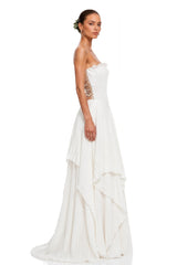 Isolde White Pleated Strapless Maxi Dress