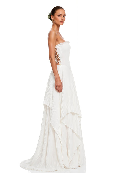 Natalia Maxi Dress White Pleated Strapless
