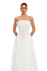 Isolde White Pleated Strapless Maxi Dress