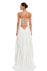 Isolde White Pleated Strapless Maxi Dress