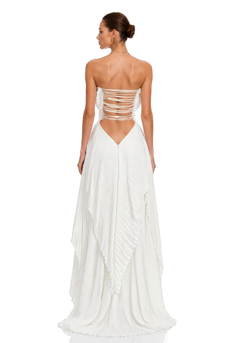 Natalia Maxi Dress White Pleated Strapless