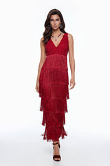 Isoldeia Red Sleeveless Lace Maxi Dress
