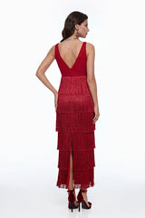 Isoldeia Red Sleeveless Lace Maxi Dress