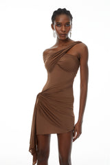 Iván Brown OneShoulder Ribbon Mini dress