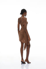 Iván Brown OneShoulder Ribbon Mini dress