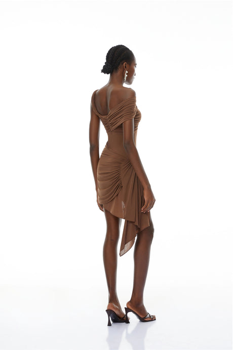 Presley Mini dress Brown One-Shoulder Ribbon