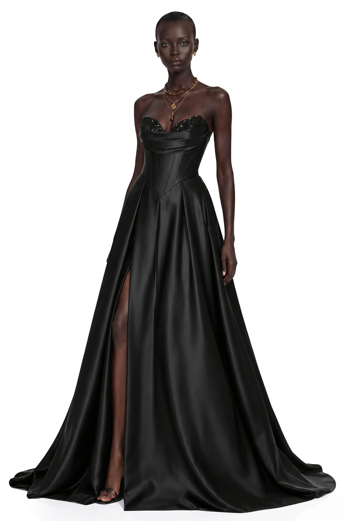 Ivana Black Corset Bodice Maxi Gown