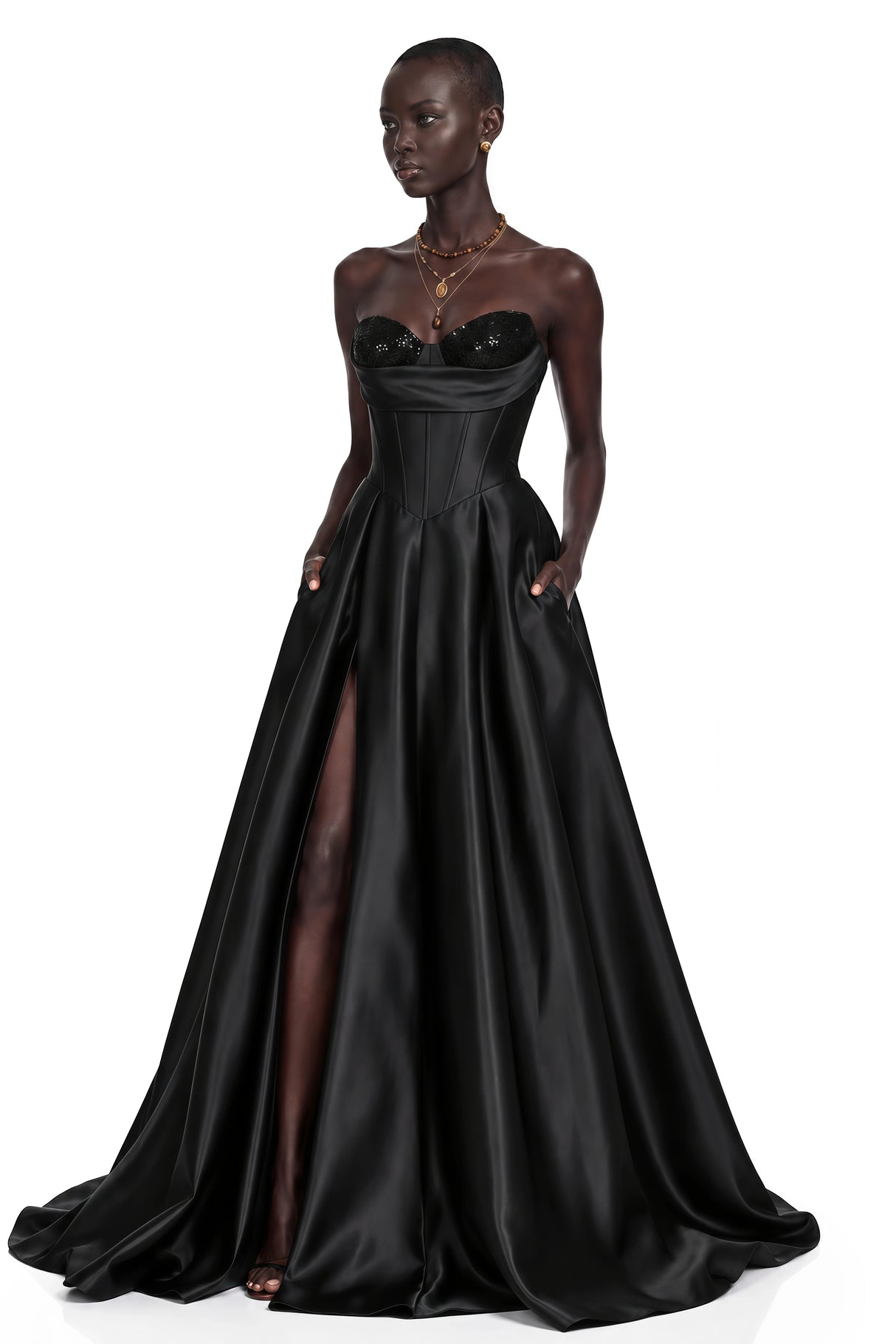 Ivana Black Corset Bodice Maxi Gown