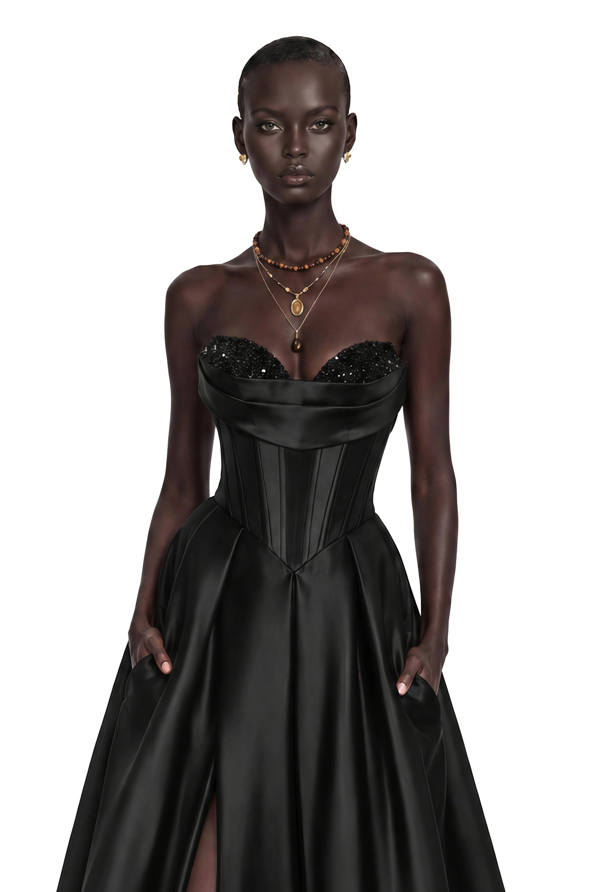 Ivana Black Corset Bodice Maxi Gown