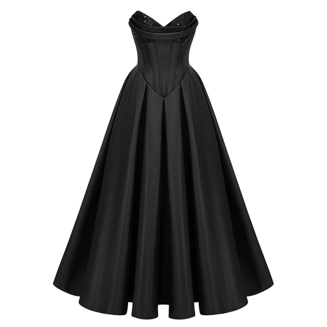 Ivana Black Corset Bodice Maxi Gown