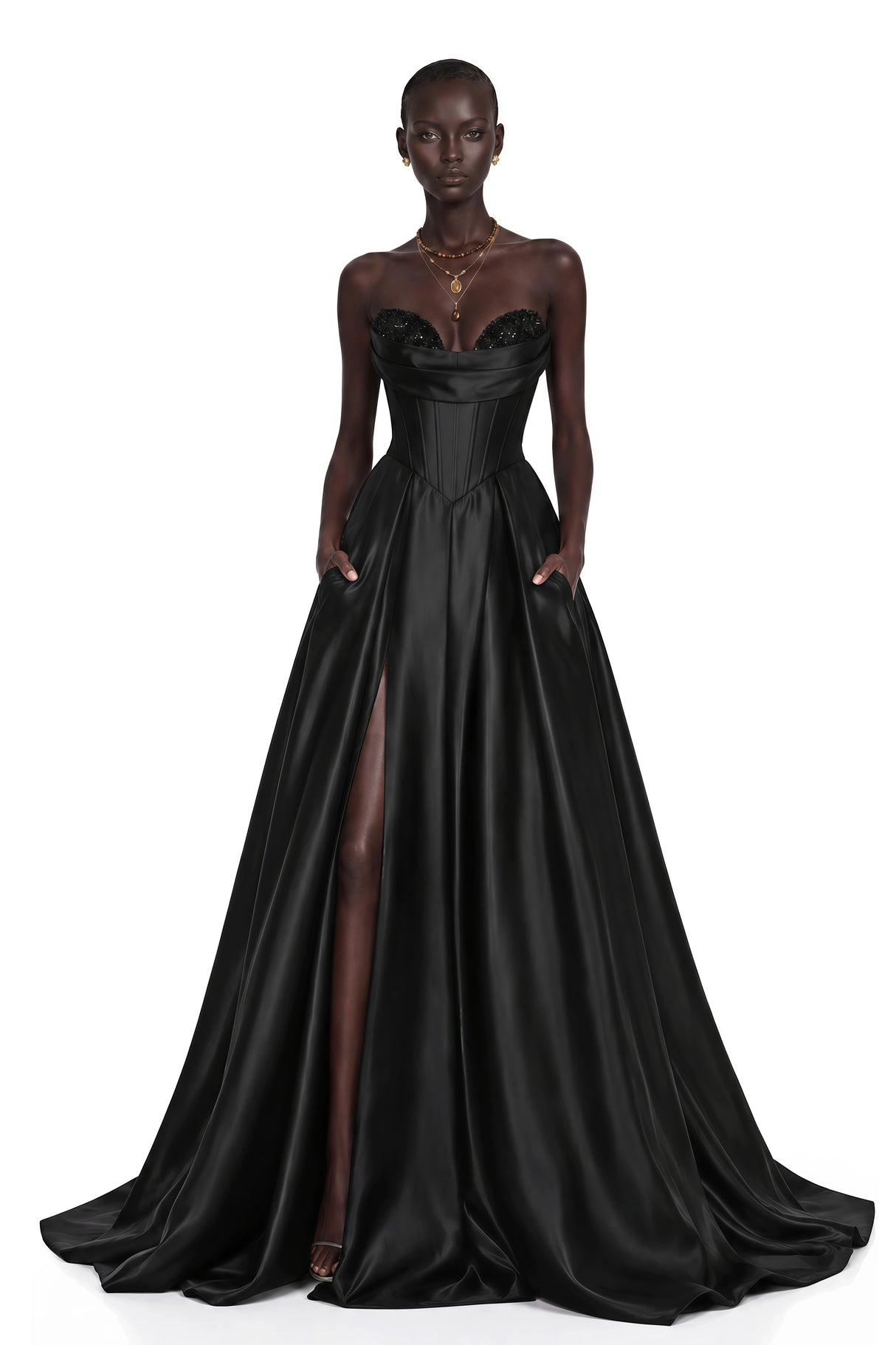 Ivana Black Corset Bodice Maxi Gown