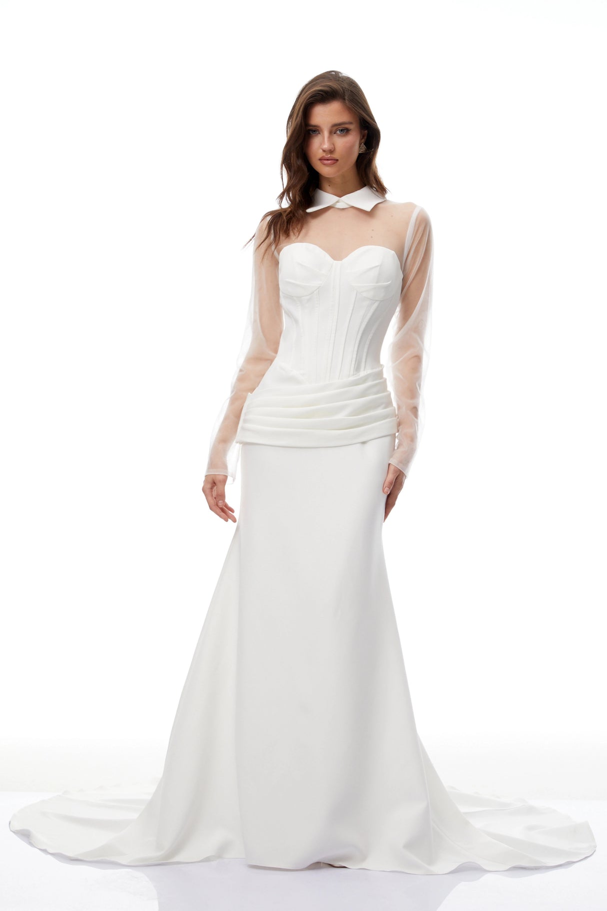 Ivana White Train Design Corset Maxi Dress