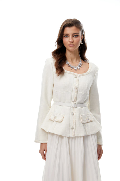 Giannina Midi Dress White Lace Panel Tweed
