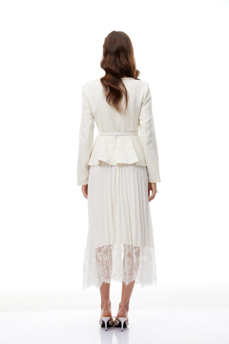 Giannina Midi Dress White Lace Panel Tweed